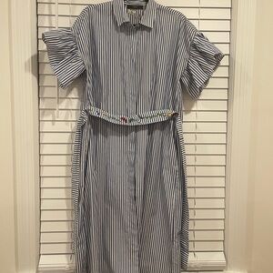WEEKEND MAX MARA Blue Striped Midi Shirt Dress, S/M